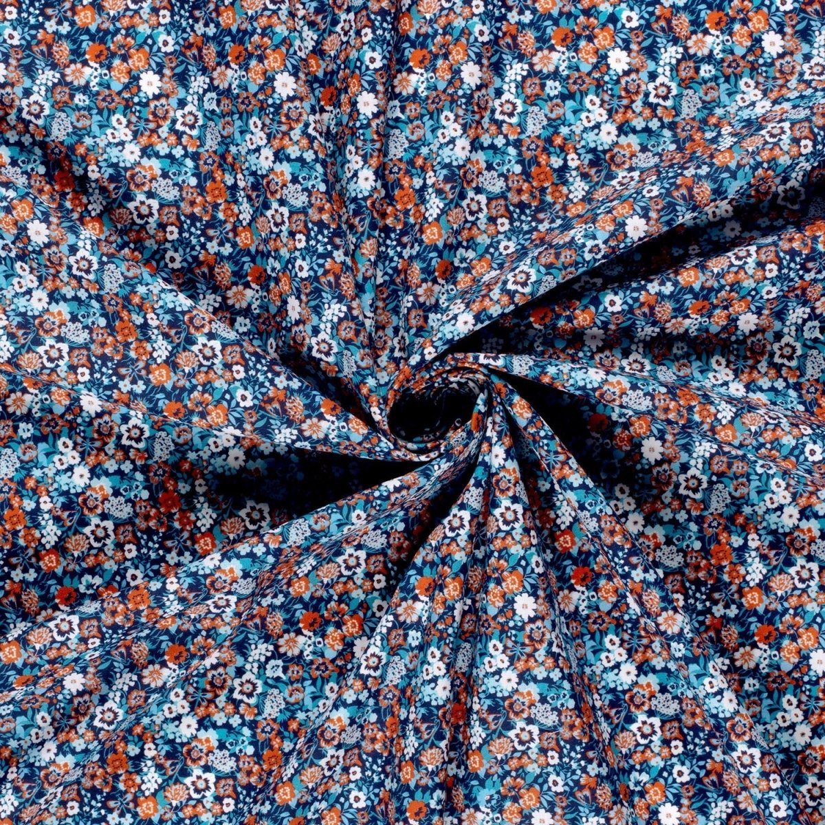 Poplin Bumbac Imprimat Flori Bleumarin - Lametru.ro - Bumbac Imprimat