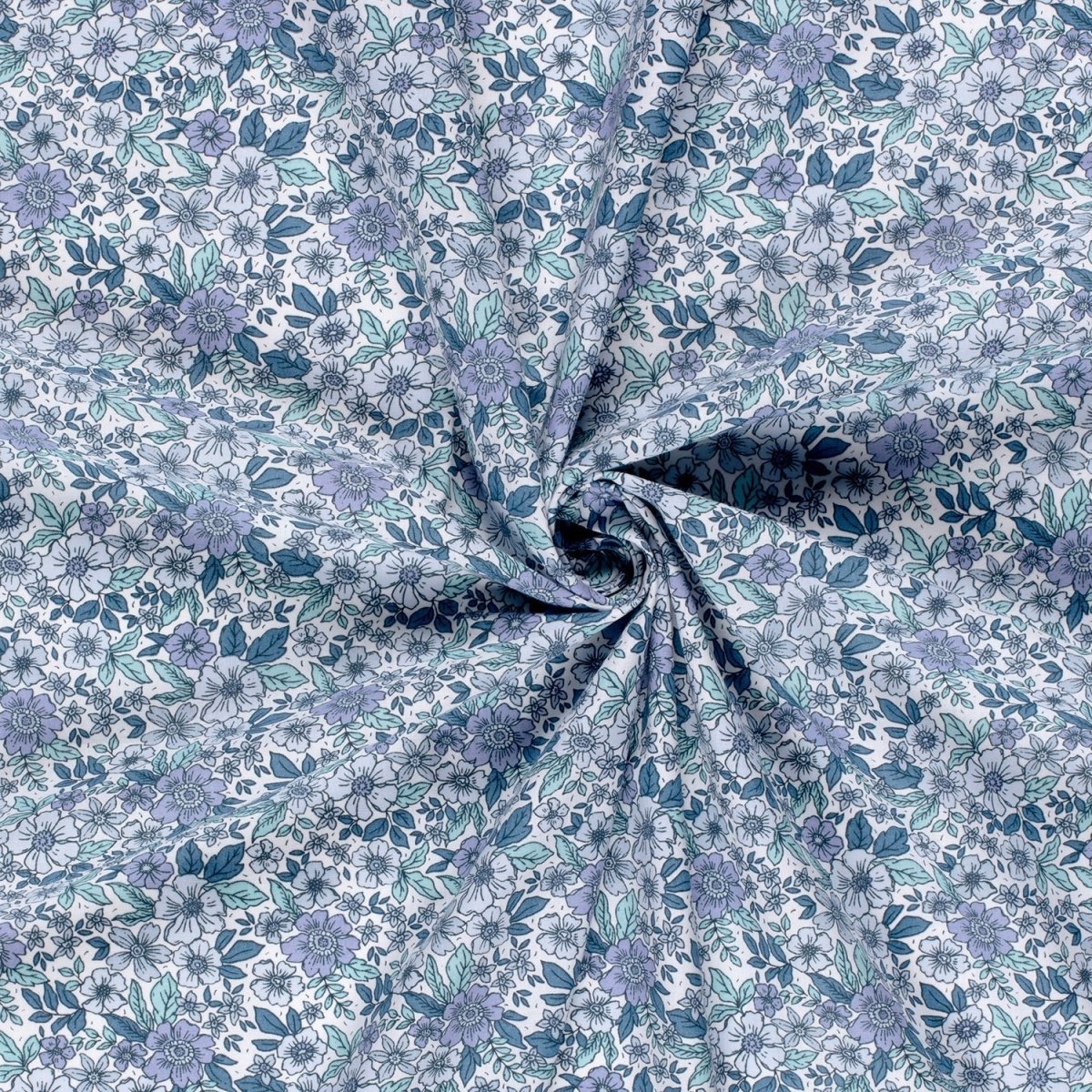 Poplin Bumbac Imprimat Flori Cobalt - Lametru.ro - Bumbac Imprimat