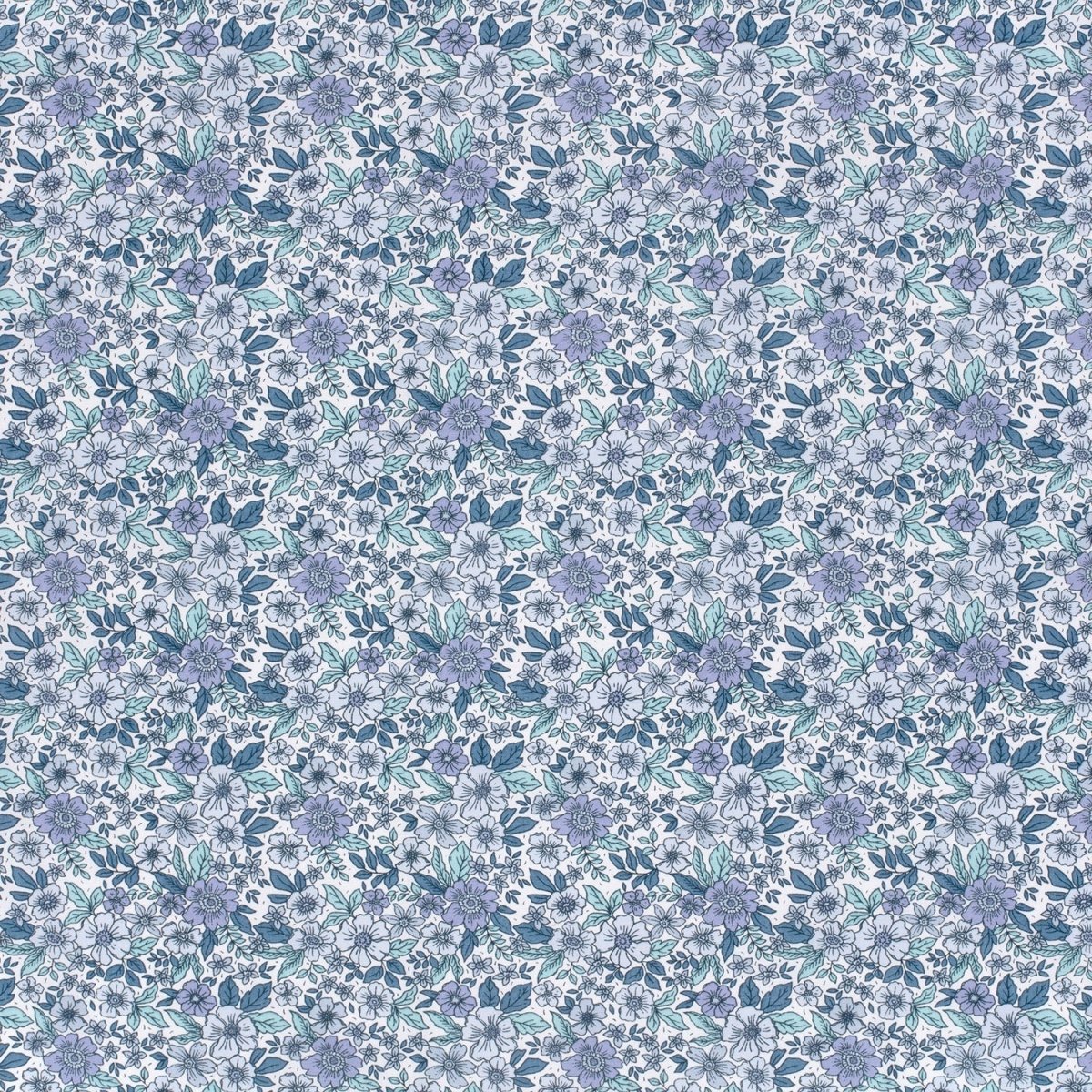 Poplin Bumbac Imprimat Flori Cobalt - Lametru.ro - Bumbac Imprimat