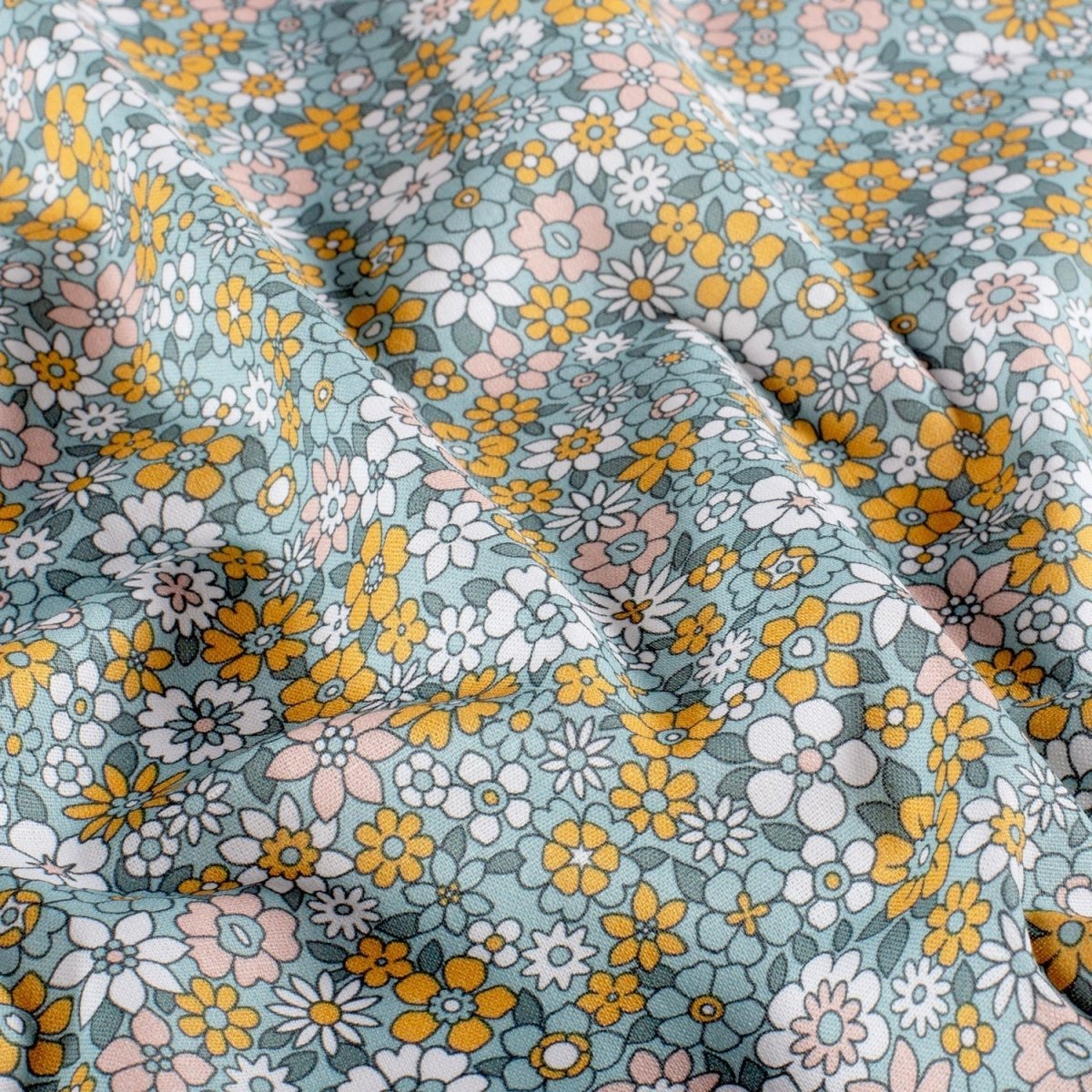 Poplin Bumbac Imprimat Flori Petrol - Lametru.ro - Bumbac Imprimat
