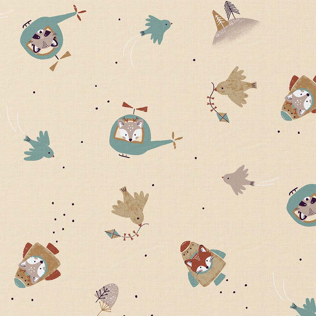 Printed Cotton Illico Beige / Blue - Lametru.ro