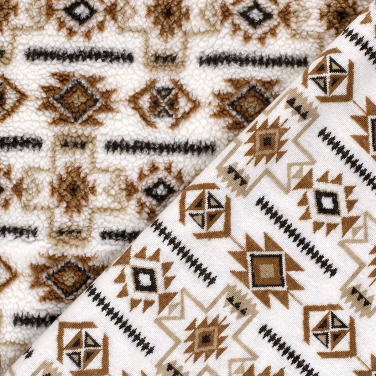 Sherpa Fleece Jacquard Abstract Off White - Lametru.ro
