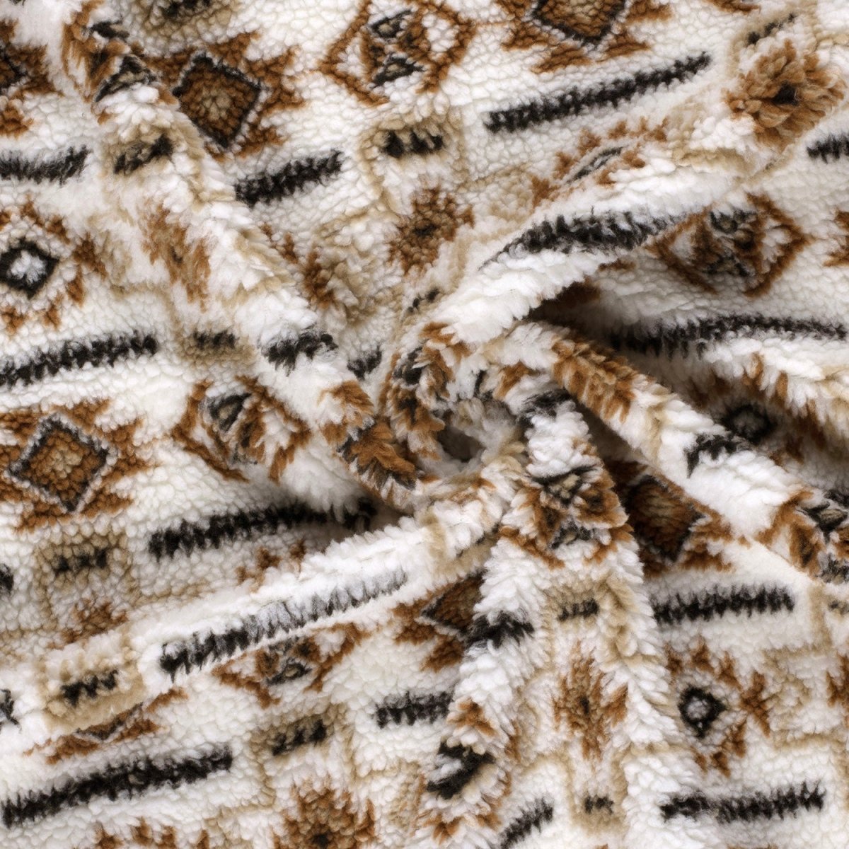Sherpa Fleece Jacquard Abstract Off White - Lametru.ro