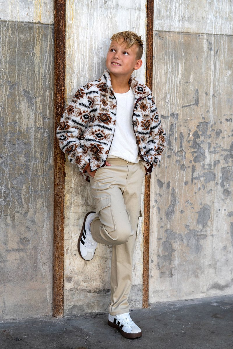 Sherpa Fleece Jacquard Abstract Off White - Lametru.ro