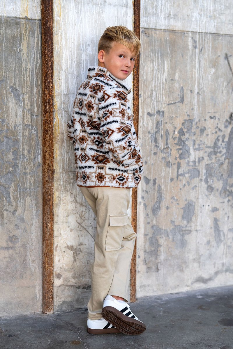 Sherpa Fleece Jacquard Abstract Off White - Lametru.ro