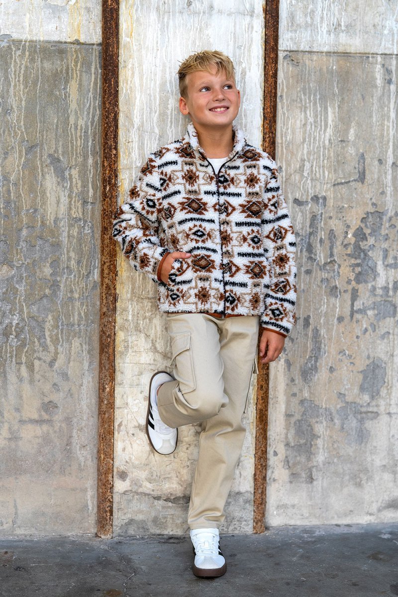 Sherpa Fleece Jacquard Abstract Off White - Lametru.ro