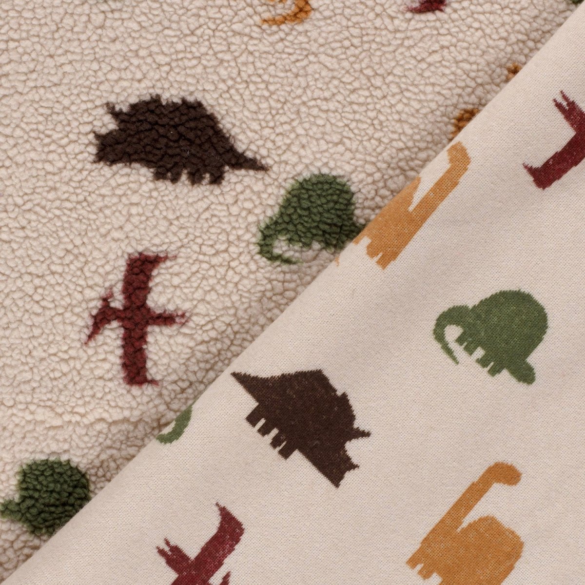 Sherpa Fleece Jacquard Dinosaurs Beige - Lametru.ro