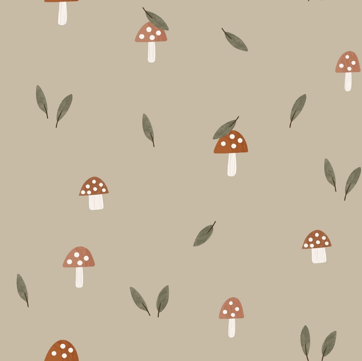 Waterproof Fabric Printed Mushrooms Taupe Grey - Lametru.ro